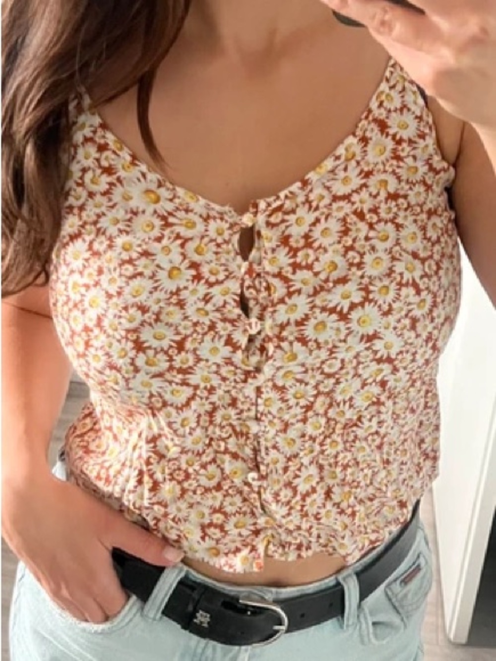 Forever 21 Women’s Size Small Daisy Floral Button-Front Camisole Tank Top Boho